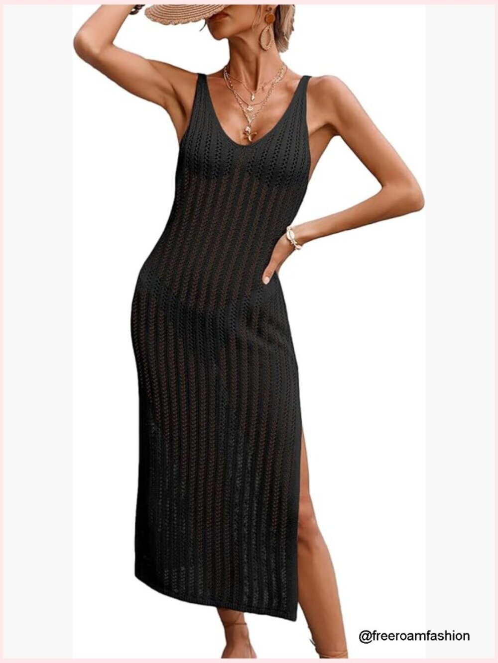 Womens Crochet Beach Cover Up Midi Dress Swimsuit Bikini Vacation Resort